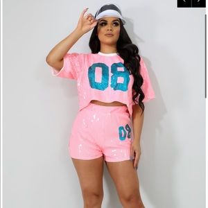 08 sequin short set